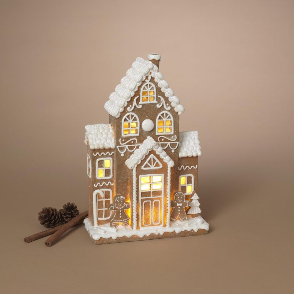 6738 International Battery Operated Lighted Resin Holiday Gingerbread House